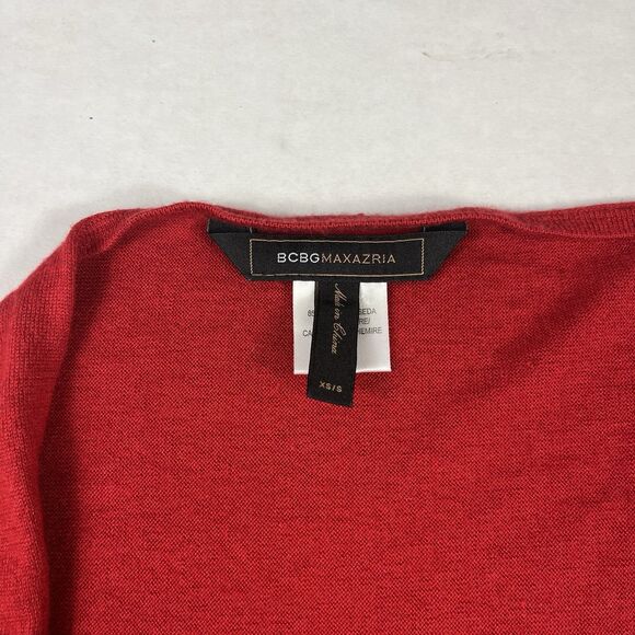BCBGMaxazria Open Front Cardigan Bold Red Asymmetric Draped Flowy Sweater XS/S - Picture 4 of 11